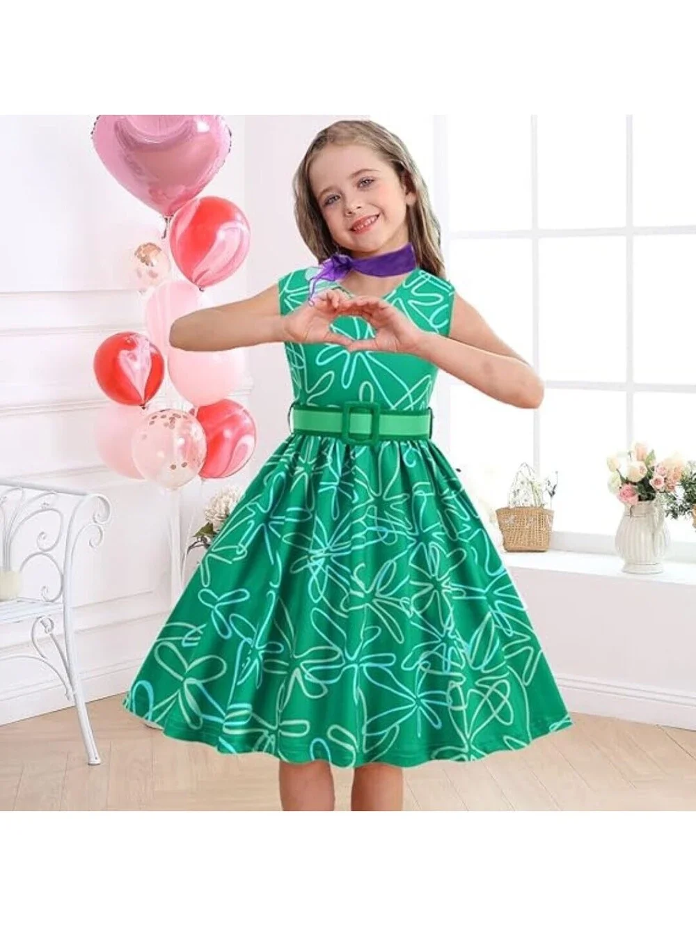 NWT Luzlen Girls Green Fancy Dress with Wig Costume or Theme Party, 120 (4-5 yr)